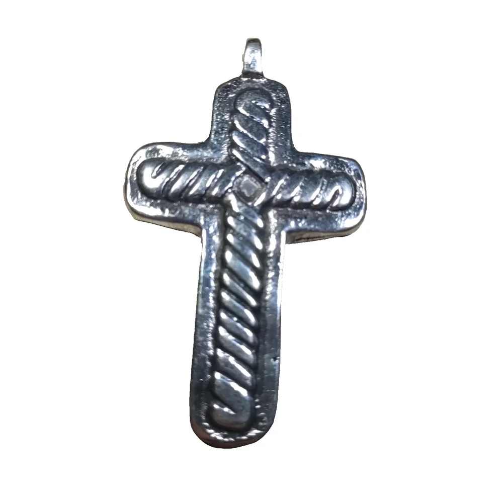Brutalist Cross Hand Forged Mexico Silver Tone Metal 3 1/2